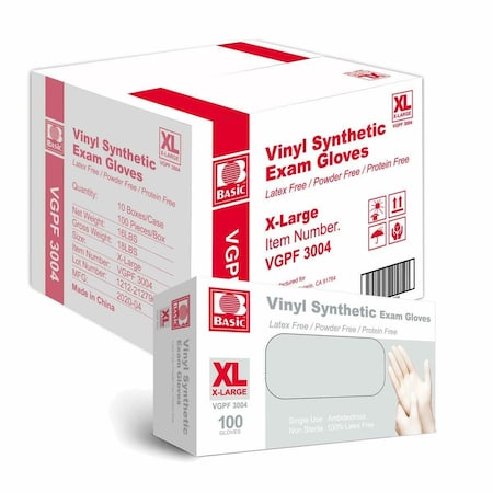 Zoro Select Disposable Gloves, Vinyl, Latex-Free, Powder-Free, Clear, XL, (es of 100), PK10 VinylXLC